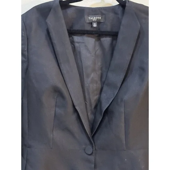 Talbots Black Silk Cotton 3/4 Sleeve Blazer Size 14 Petite Cropped Career - Picture 3 of 12